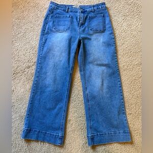 Women's Blue Wide-Leg Cropped Jeans
